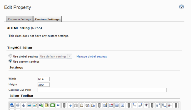 property settings interface